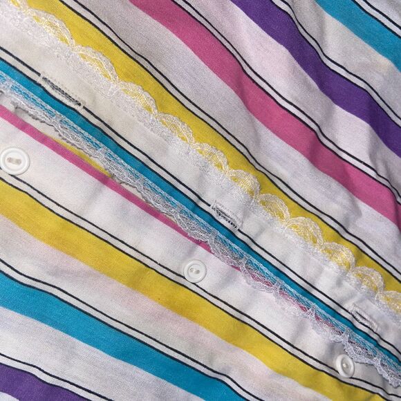 Vintage Rainbow Striped button down blouse USA funky quirky 70s 80s Maximalist M - Picture 3 of 5